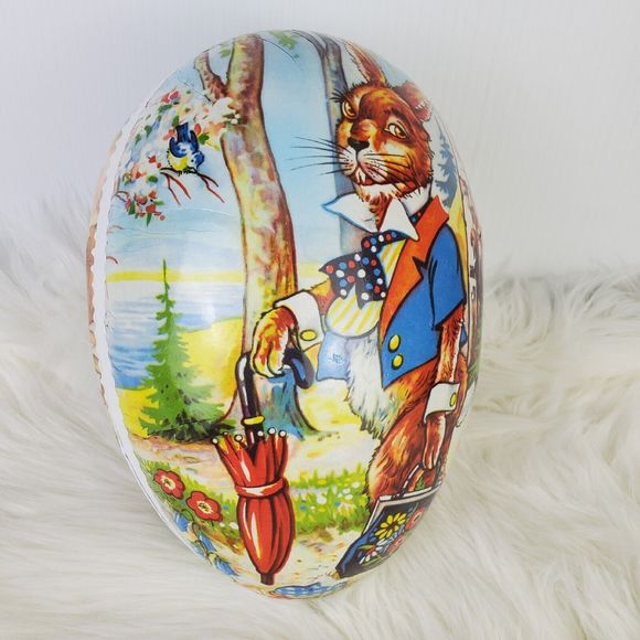Vtg Echt Erzgebirge Germany Bunny Rabbit Gentleman Paper Mache Easter Egg 9.75" - Picture 6 of 13